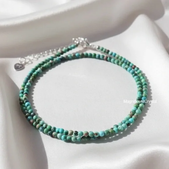 NWOT Natural Turquoise 2mm Beads Choker Minimalist Dainty  Healing Necklace - Picture 3 of 3